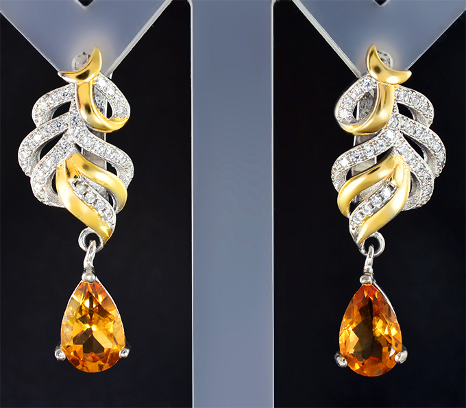 Изысканные серебряные серьги с цитринами