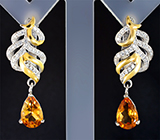 Изысканные серебряные серьги с цитринами Серебро 925