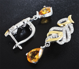 Изысканные серебряные серьги с цитринами Серебро 925