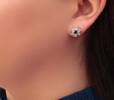 Серебряные пусеты с насыщенными цаворитами Серебро 925