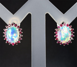Серебряные серьги с кристаллическими эфиопскими опалами и рубинами Серебро 925