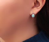 Серебряные серьги с кристаллическими эфиопскими опалами и рубинами Серебро 925