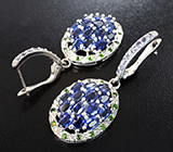 Великолепные серебряные серьги с кианитами, танзанитами и диопсидами Серебро 925