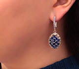 Великолепные серебряные серьги с кианитами, танзанитами и диопсидами Серебро 925