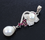 Эффектный серебряный кулон с жемчугом и рубинами Серебро 925