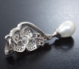 Эффектный серебряный кулон с жемчугом и рубинами Серебро 925