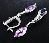 Элегантные серебряные серьги с аметистами и синими сапфирами Серебро 925