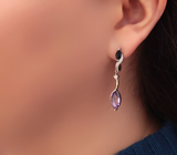 Элегантные серебряные серьги с аметистами и синими сапфирами Серебро 925