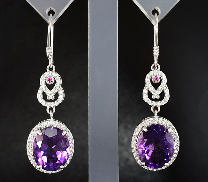 Замечательные серебряные серьги с уругвайскими аметистами