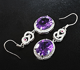 Замечательные серебряные серьги с уругвайскими аметистами Серебро 925