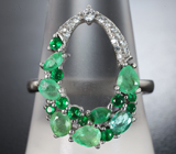 Оригинальное серебряное кольцо с изумрудами Серебро 925