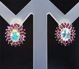 Серебряные серьги с ограненными эфиопскими опалами и рубинами Серебро 925
