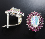 Серебряные серьги с ограненными эфиопскими опалами и рубинами Серебро 925