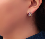 Серебряные серьги с ограненными эфиопскими опалами и рубинами Серебро 925