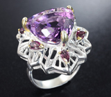 Серебряное кольцо с аметистом 15+ карат и родолитами Серебро 925