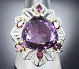 Серебряное кольцо с аметистом 15+ карат и родолитами Серебро 925