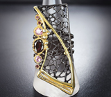 Серебряное кольцо с альмандином гранатом и розовыми турмалинами Серебро 925