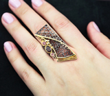 Серебряное кольцо с альмандином гранатом и розовыми турмалинами Серебро 925