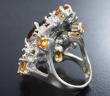 Серебряное кольцо с цитринами и альмандинами гранатами Серебро 925