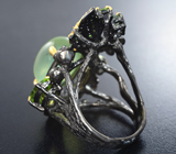 Серебряное кольцо с пренитом 13+ карат, перидотом, зелеными турмалинами и цаворитами Серебро 925