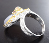 Серебряное кольцо с халцедоном, кристаллическим эфиопским опалом и аметистами