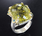 Серебряное кольцо с лимонным цитрином 30+ карат и голубыми топазами Серебро 925
