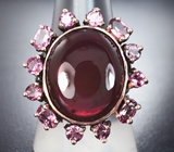Серебряное кольцо с рубином 18+ карат и розовыми турмалинами