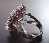 Серебряное кольцо с рубином 18+ карат и розовыми турмалинами Серебро 925