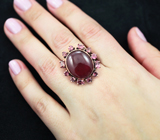 Серебряное кольцо с рубином 18+ карат и розовыми турмалинами