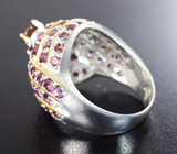 Серебряное кольцо с ограненным оранжевым опалом и родолитами Серебро 925