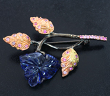 Серебряное брошь с резным иолитом и розовыми сапфирами Серебро 925