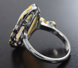 Серебряное кольцо с кристаллическим эфиопским опалом 8,36 карата и сапфирами