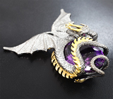 Серебряный кулон «Дракон» с аметистом 37,11 карата и родолитами