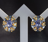 Эффектные серебряные серьги с синими сапфирами Серебро 925