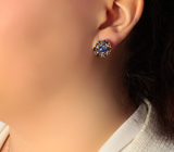 Эффектные серебряные серьги с синими сапфирами Серебро 925