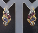 Серебряные серьги с танзанитами и родолитами Серебро 925