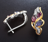 Серебряные серьги с танзанитами и родолитами Серебро 925