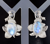 Крупные серебряные серьги с лунным камнем Серебро 925