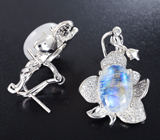 Крупные серебряные серьги с лунным камнем Серебро 925