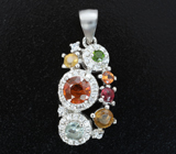 Праздничный серебряный кулон с разноцветными сапфирами Серебро 925