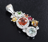 Праздничный серебряный кулон с разноцветными сапфирами Серебро 925