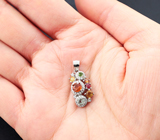 Праздничный серебряный кулон с разноцветными сапфирами Серебро 925