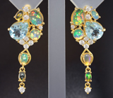 Великолепные серебряные серьги с голубыми топазами и эфиопскими опалами  Серебро 925