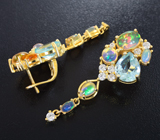 Великолепные серебряные серьги с голубыми топазами и эфиопскими опалами  Серебро 925