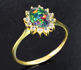 Золотое кольцо с ярчайшим ограненным черным опалом 0,63 карата и лейкосапфирами Золото