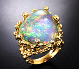 Массивное золотое кольцо с потрясающим кристаллическим эфиопским опалом 21,56 карата и бриллиантами