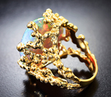 Массивное золотое кольцо с потрясающим кристаллическим эфиопским опалом 21,56 карата и бриллиантами Золото