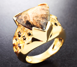 Эксклюзив! Золотое кольцо с уральским александритом 10,37 карата, чистейшими гранатами с алекандритовым эффектом и бриллиантами Золото
