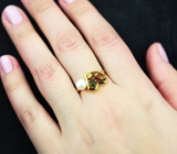 Романтичное серебряное кольцо с жемчужиной, перидотом, кабошоном цитрина и желтым сапфиром