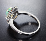 Праздничное серебряное кольцо с эфиопским опалом и разноцветными сапфирами бриллиантовой огранки Серебро 925